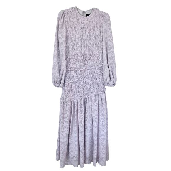 Wrong Side Of Right mauve smocked tiered modest 3/4 sleeve maxi dress XS - Picture 1 of 13